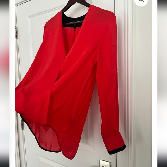 RAG & BONE Red Silk Wrap Blouse Hi Lo Hem Long Sleeve Large - Picture 2 of 8